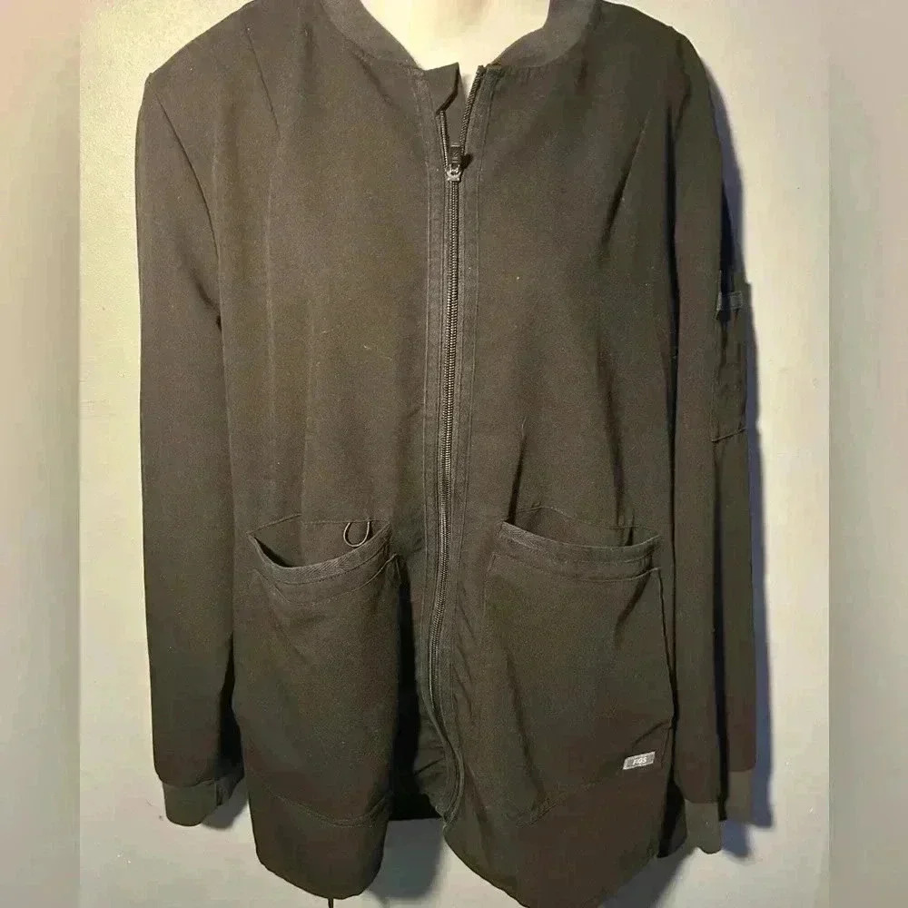 Figs Black Bellery Scrub Jacket Zip Front Medical Jacket